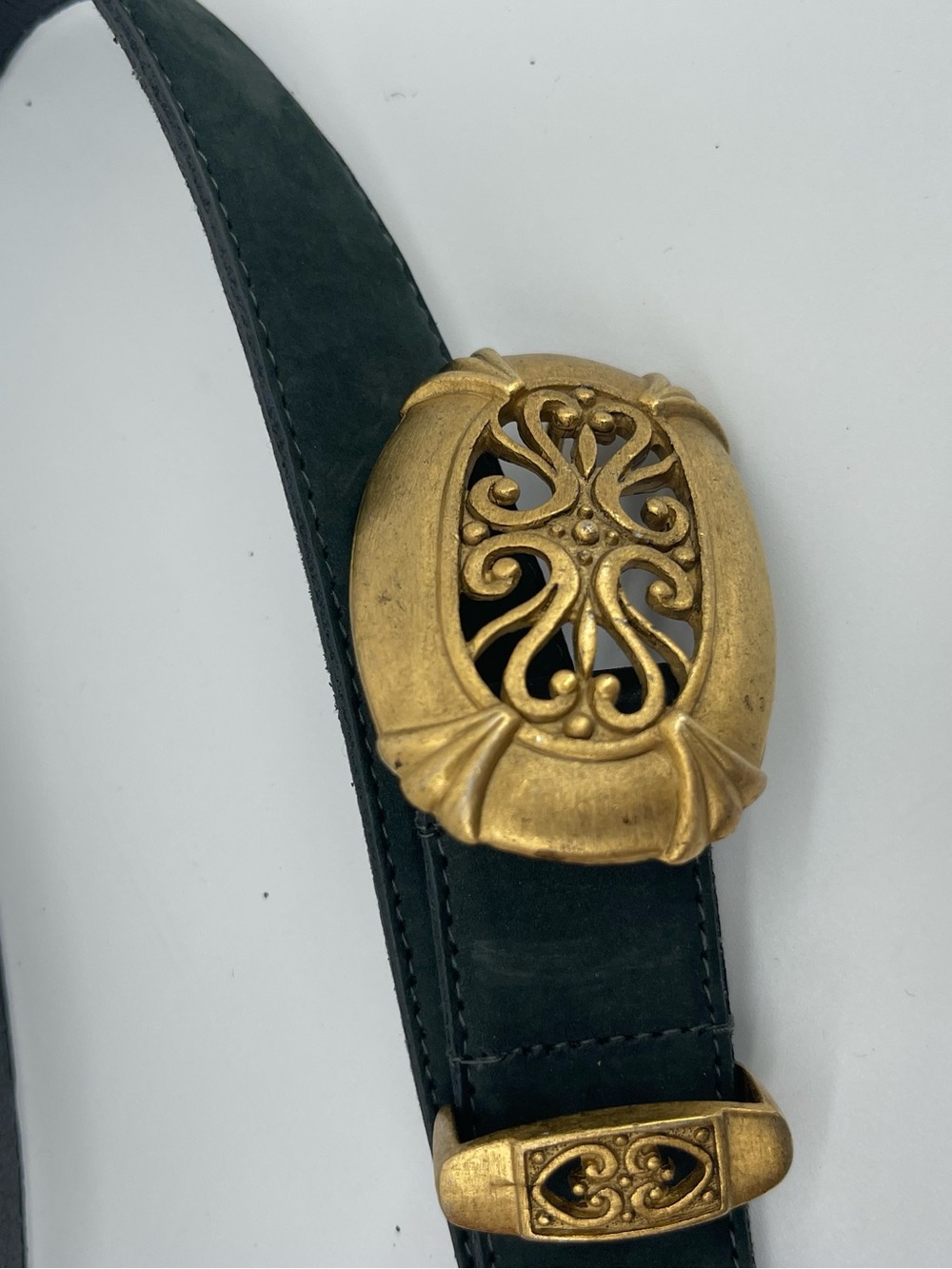 Doncaster Black Leather Belt with Decorative Gold Filigree Buckle